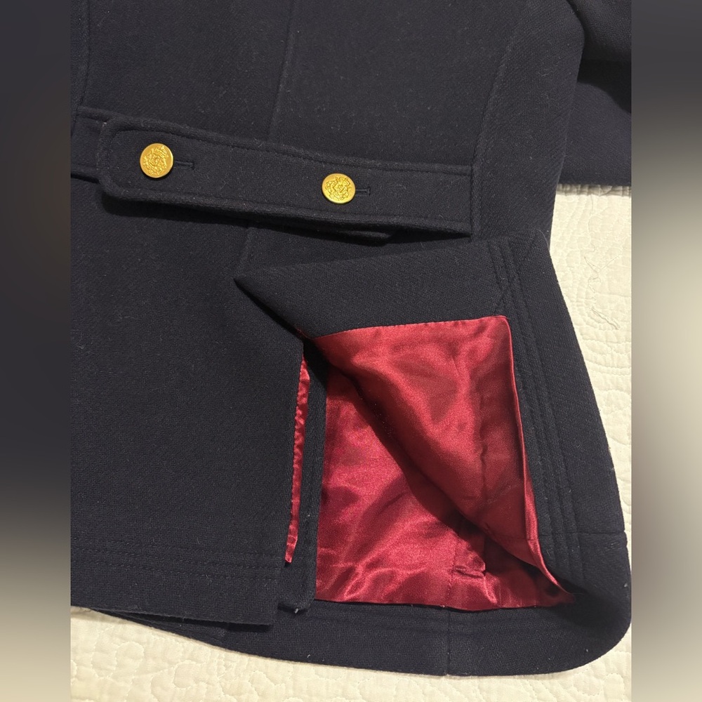 J. Crew Statium Cloth Nello Gori Peacoat with Gold Buttons Navy Blue Size 6 - Picture 7 of 9